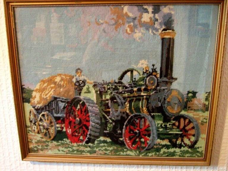 Steam Tractor Cross-stitch Tapestry Farm Scene