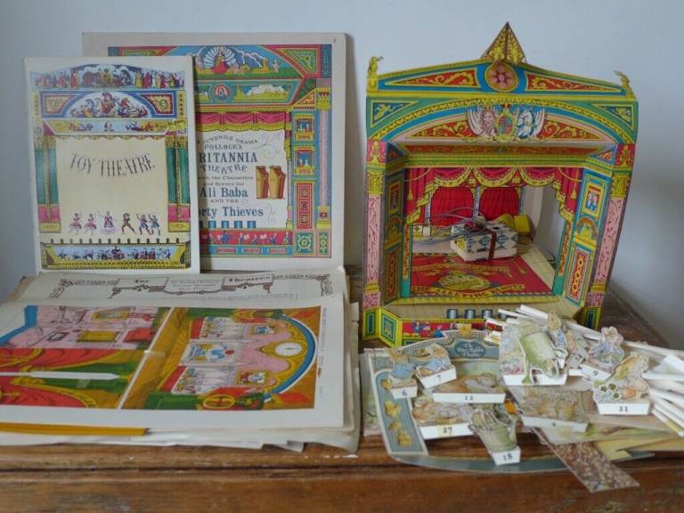 Collection of Vintage POLLOCK'S TOY THEATRE items: Constructed Theatre + Material for Various Plays