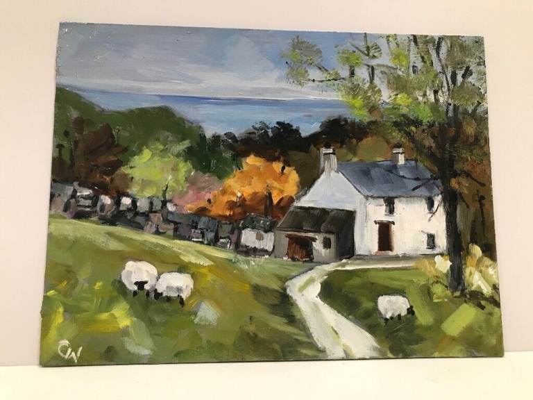 Original oil painting, Sea view farm 