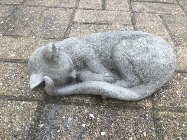Sleeping Cat Garden Sculpture - Stone