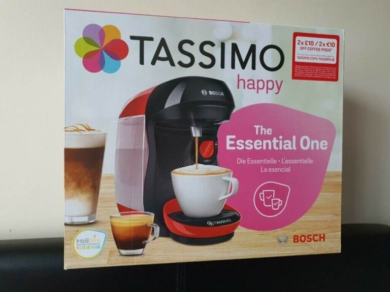 Tassimo by Bosch TAS1003GB Happy Pod Coffee Machine - Red and Black, Brand New, Sealed