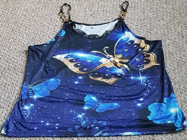 image for Blue Butterfly top, chain straps (5xl)