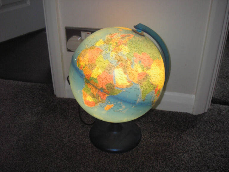 World Globe Map Night Light Lamp Educational - approx' 25cm diameter