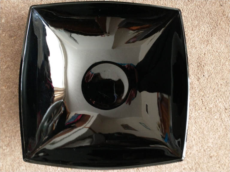 FRUIT BOWL. Square, concave shape - dark brown shiny, glazed bowl.