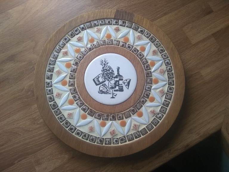 Ceramic and Wood Cheese Board