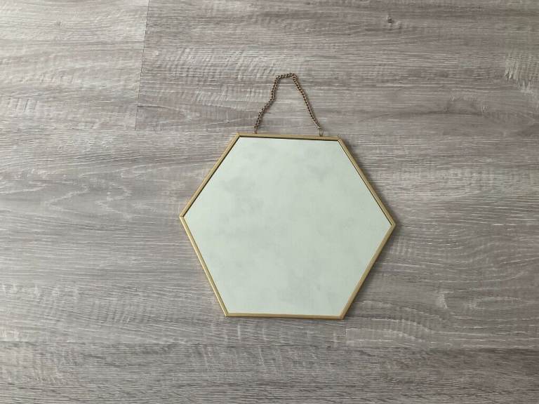 Gold hexagon hanging mirrors with chain - new