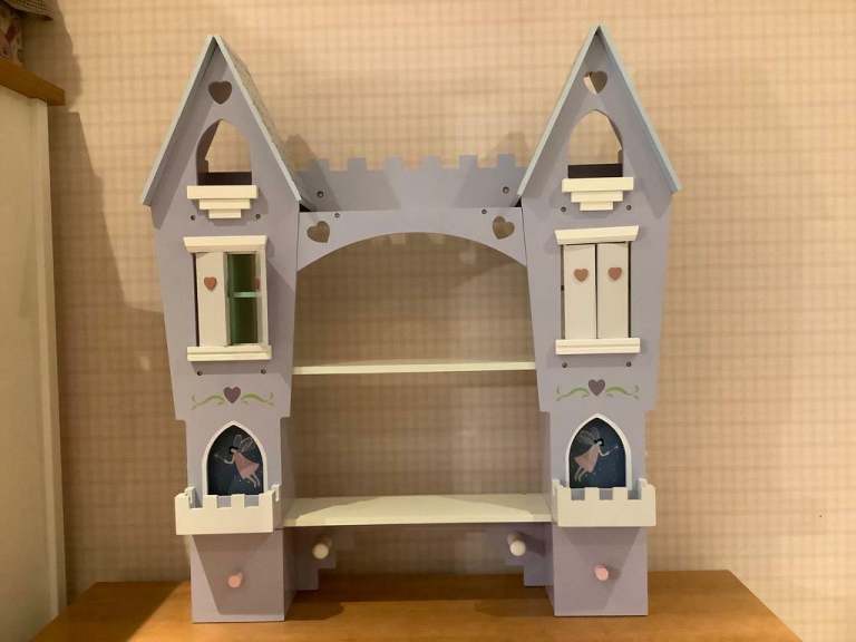Wooden Lilac/Purple and Pink Fairy Castle Childs Bedroom wall shelf