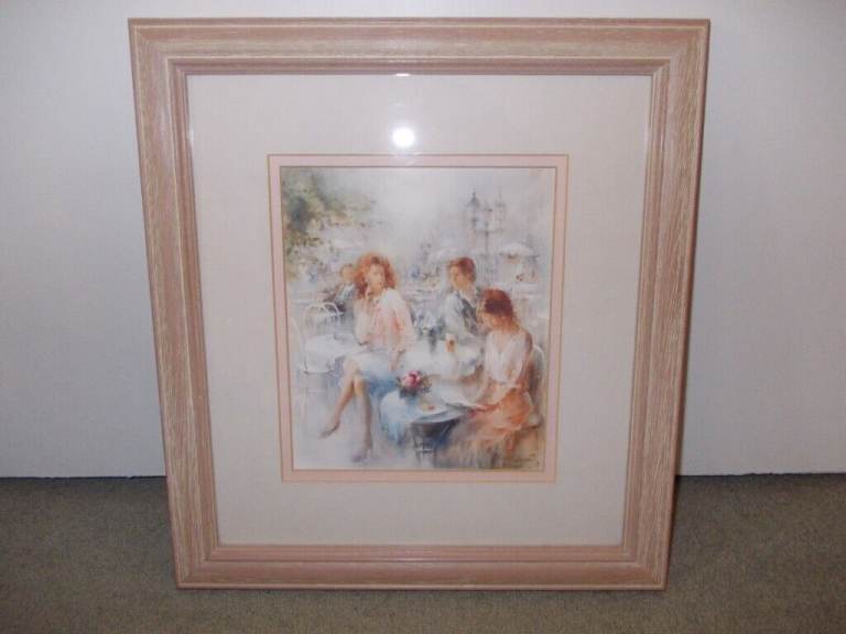 Picture of street cafe scene - framed and mounted print