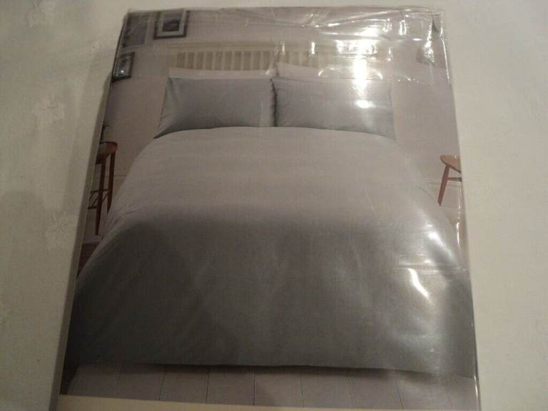 HOME Double Grey Cotton Rich 3 Part Bed Set Duvet Cover and Pillowcase Set New