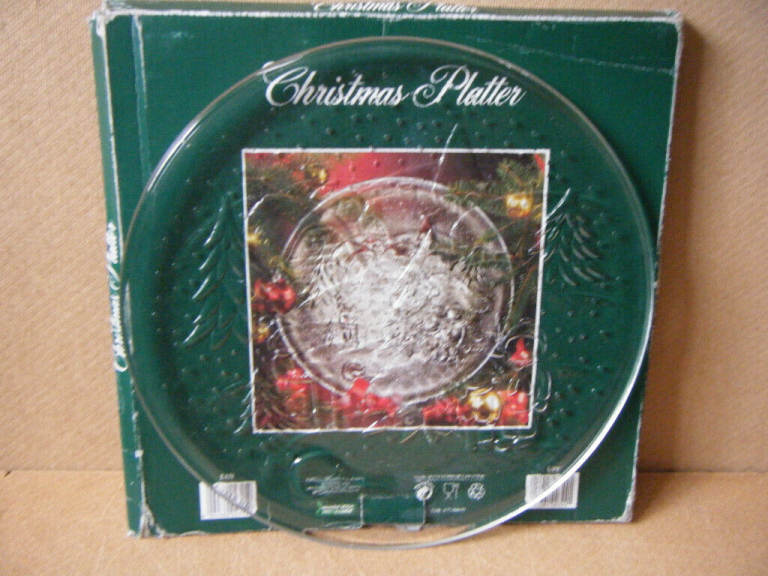 Large Glass CHRISTMAS PLATTER. Boxed in excellent unused condition.