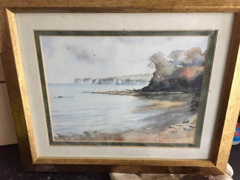 JUST REDUCED  “STUDLAND” AN ORIGINAL WATERCOLOUR FRAMED  PAINTING  BY DORSET ARTIST SUE HUTCHINGS