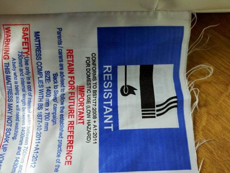 White cot bed mattress 140cmx70cm