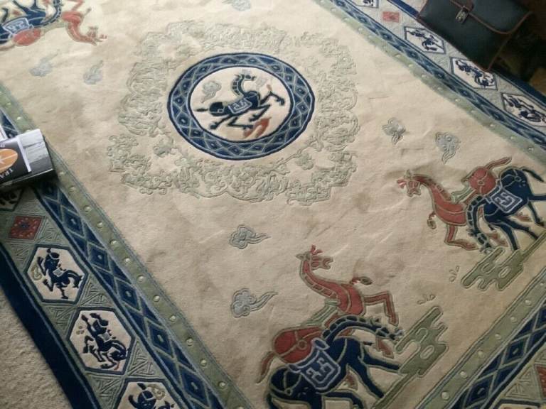 Aubusson BESPOKE Chinese rug bespoke rare horse pattern  John Lewis 1960s