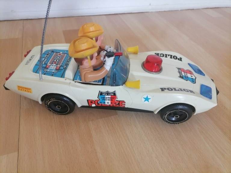 image for  Vintage Pre 80's NANYANG Toy: CHEVY CORVETTE NYC Highway Patrol Police Battery Op Car. Working! 