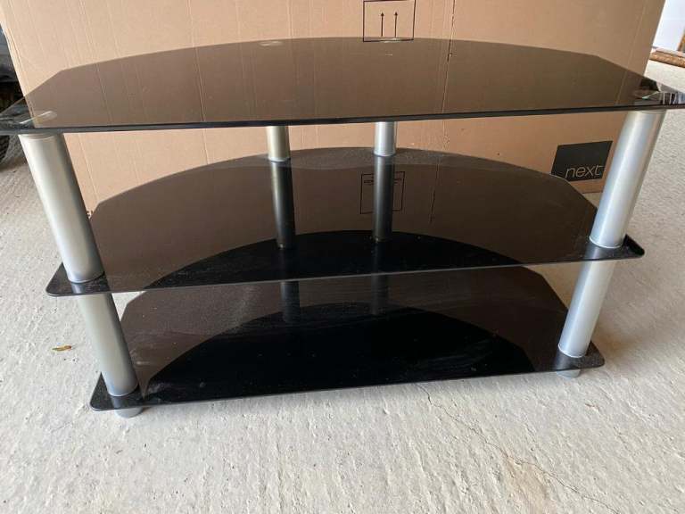 TV Unit - Black Glass and Chrome Columns