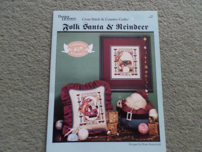 image for Better Homes and Gardens Folk Santa & Reindeer Cross Stitch Pattern Leaflet Book