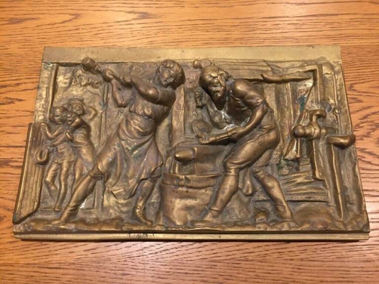 Cast brass Plaque of blacksmiths at work