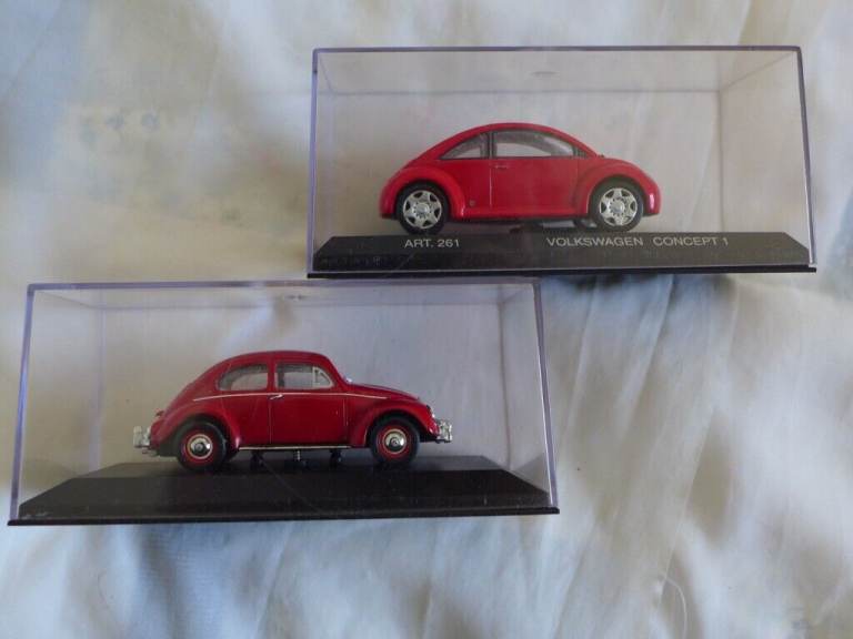 2 Paul’s Model Art MINICHAMPS Cars: VW Concept Car 1 (new Beetle)& Volkswagen VW Saloon (old Beetle)