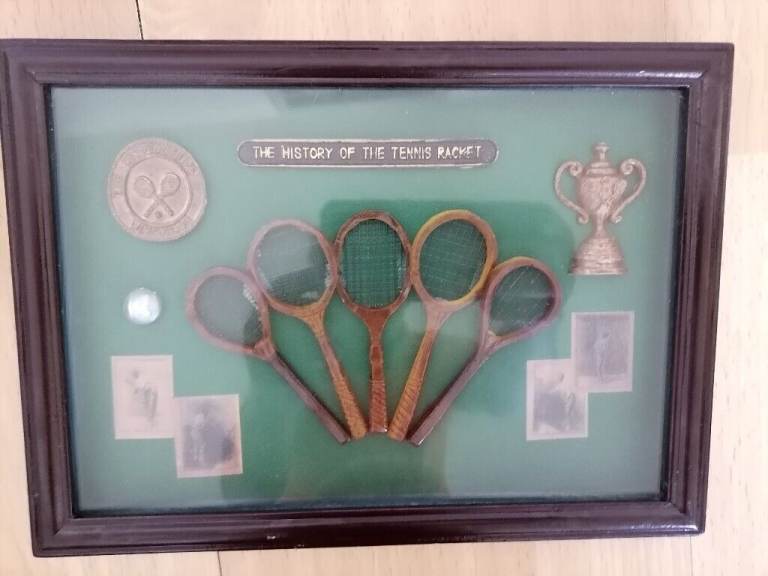  VINTAGE Bespoke  Shadow Display Box Case Wimbledon 1880 - 1950's THE HISTORY OF THE TENNIS RACKET. 