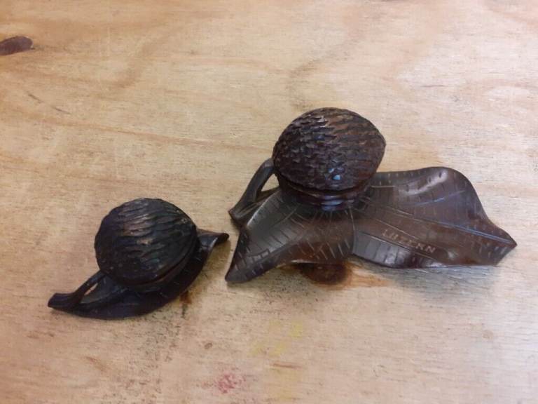 Antique Black Forest Carved walnut and leaf inkwell - Sold Separately.