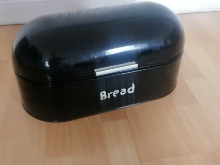 Vintage Hinged 'Counter Top' Enamel Metal Bread Bin. Ex Cond 