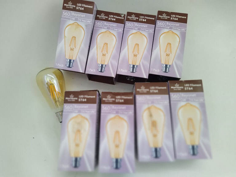 6 x Led St64 Filament 560 Lumens 5W Gold light bulb bayonet b22 retro