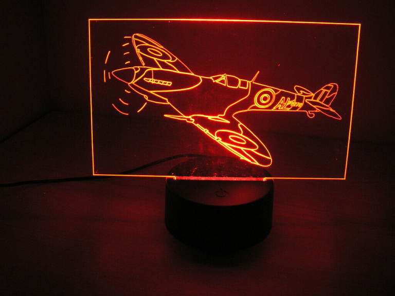 Personalised RAF Spitfire LED Illuminated Etching Display Light Colour Changing
