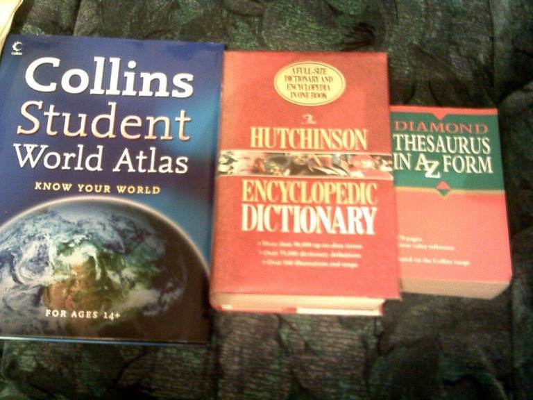 3 REFERENCE BOOKS: ENCYCLOPEDIA, THESAURUS, ATLAS