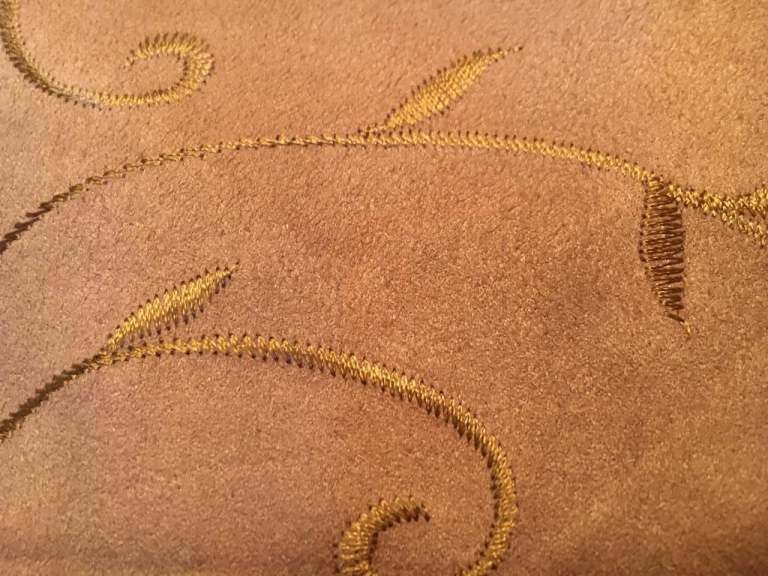 Fabric - New - 11m x 1.5m - Suede Effect, Embroidered - Toffee & Gold