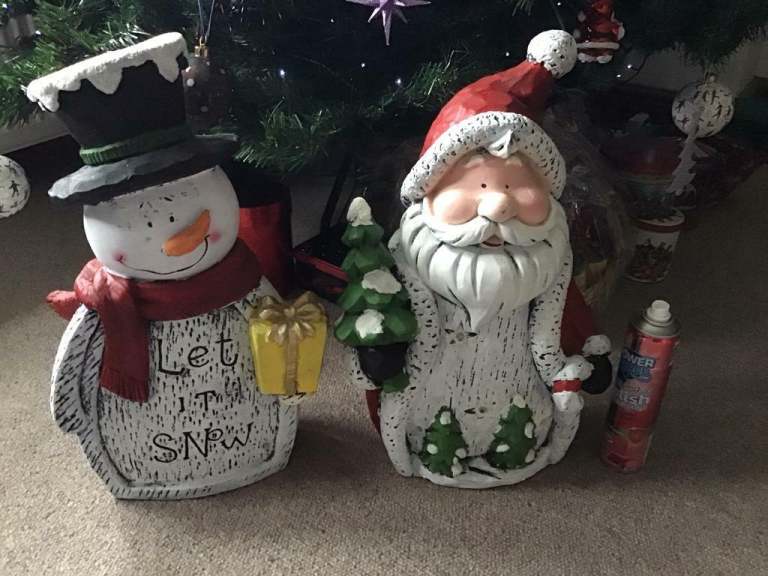 Santa and Snowman musical lights terracotta figures. NEW £30 for both