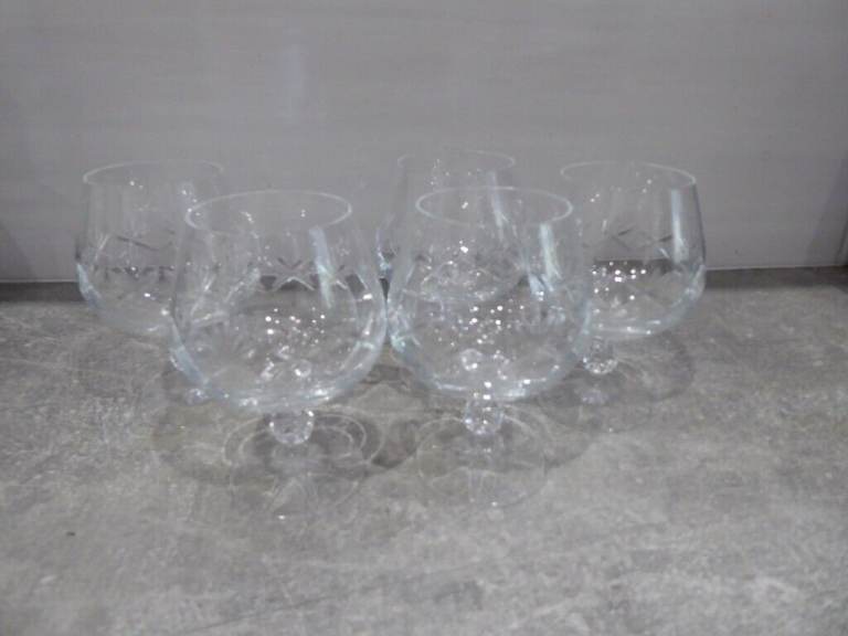  BRANDY GLASSES SET OF 5 CUT GLASS