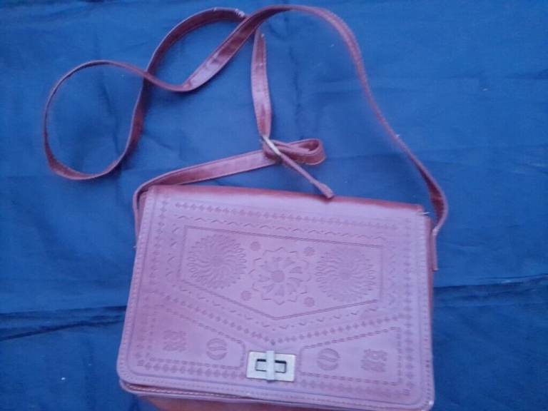 Ladies Brown Leather Look Satchel Handbag