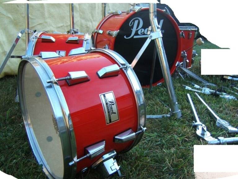 Pearl World Series Drum Kit Items, Red Tom Toms, Selection of Hardware