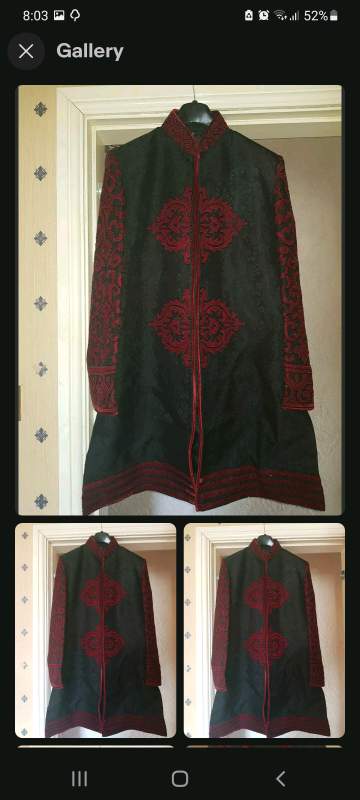 Groom Sherwani Black and  Red Size 38  two Piece 