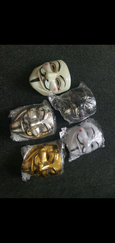 GUY FAWKES MASK AVAILABLE in white black gold silver and off white£7