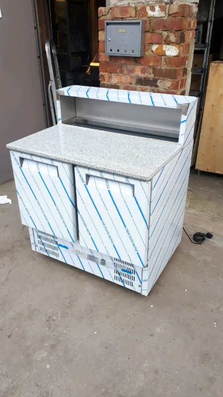 New marble top 2 door Pizza topping saladette fridge 