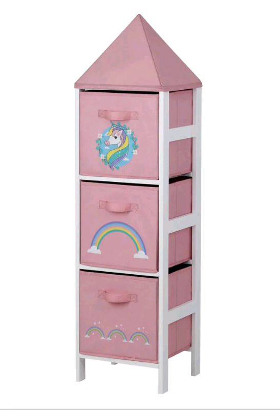 Kids Storage Tower - Unicorn Pink/White
