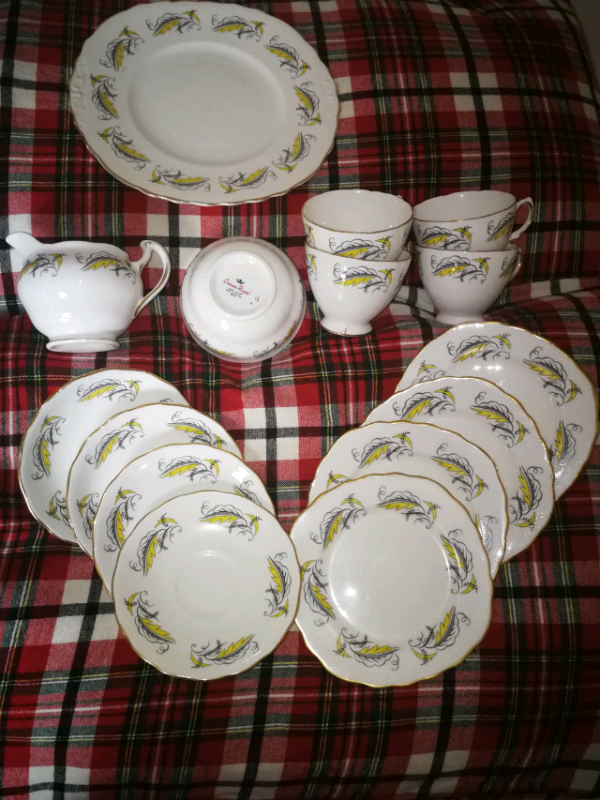 4 person bone china teaset cups saucers plates bowl jug