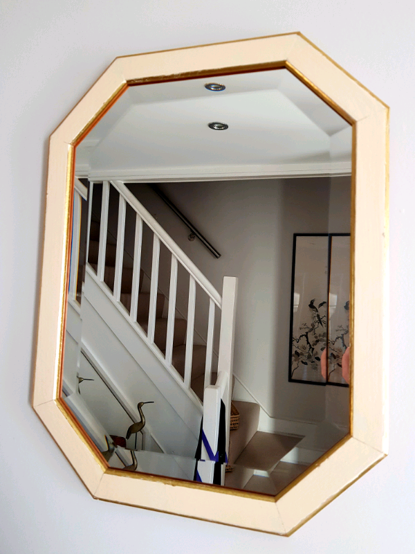 Octagonal vintage mirror with cream and gold frame
