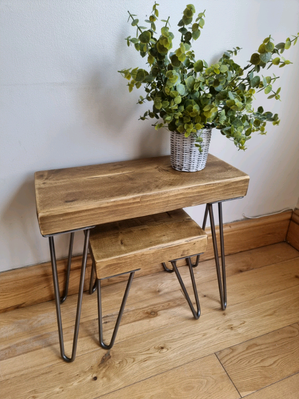 Chunky Rustic Nest of Tables, supported by Steel Hairpin Legs 