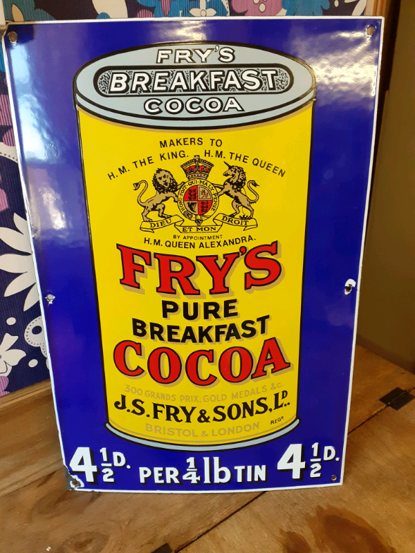 1970s/1980s Garnier porcelain enamel advertising sign. Frys cocoa