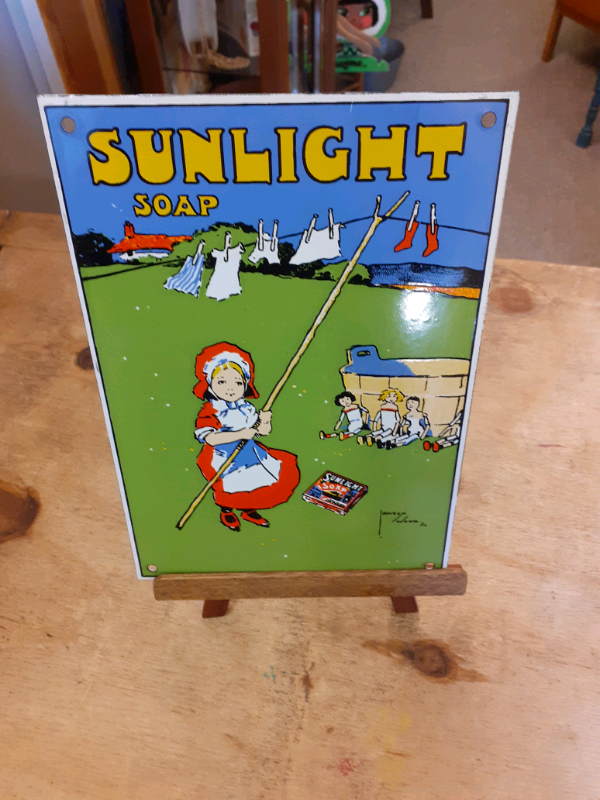 1970s/1980s Garnier porcelain enamel advertising sign. Sunlight soap