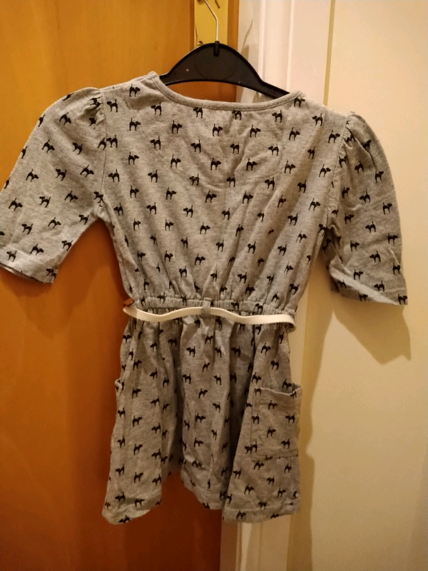 Grey Dress With Black Cats And Belt 3 Years 