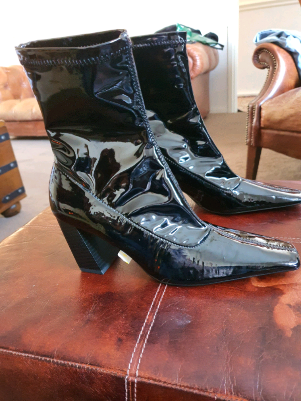 Zara black patent ankle boots