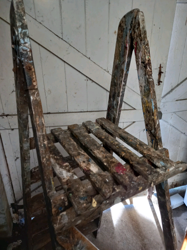 Vintage 1940's foldable wooden paint splattered ladder for upcycling .