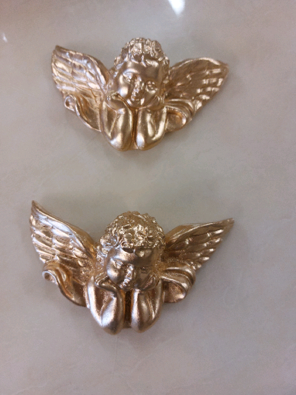 2 hand made gold cherubs  