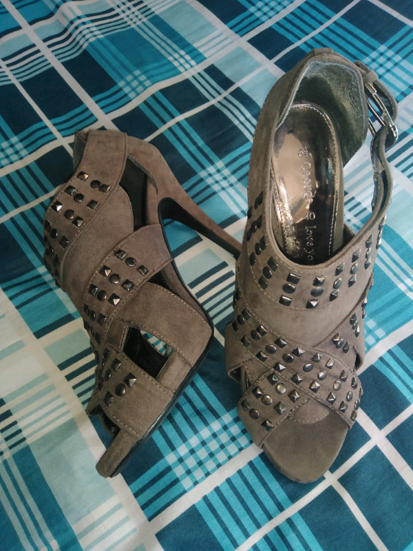 Grey heeled sandals (size 6.5)