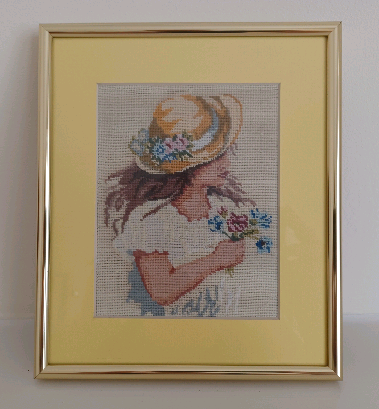 Framed handmade cross stitch picture 