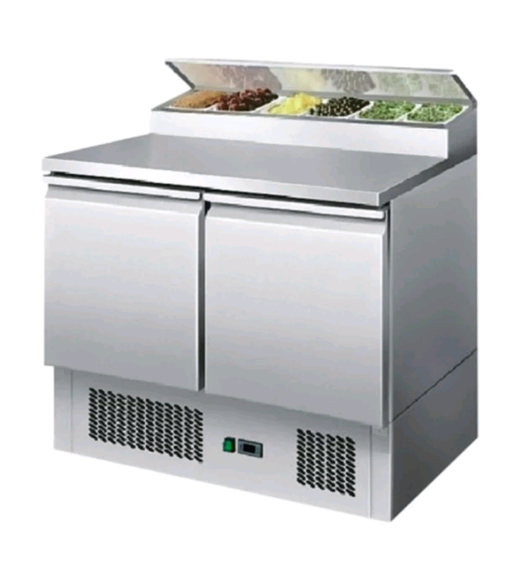 New Commercial STAINLESS STEEL 2 door pizza prep topping fridge 5pans