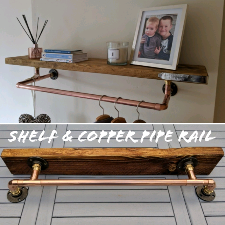 Rustic Shelf & Copper/ ChromePipe Rail 